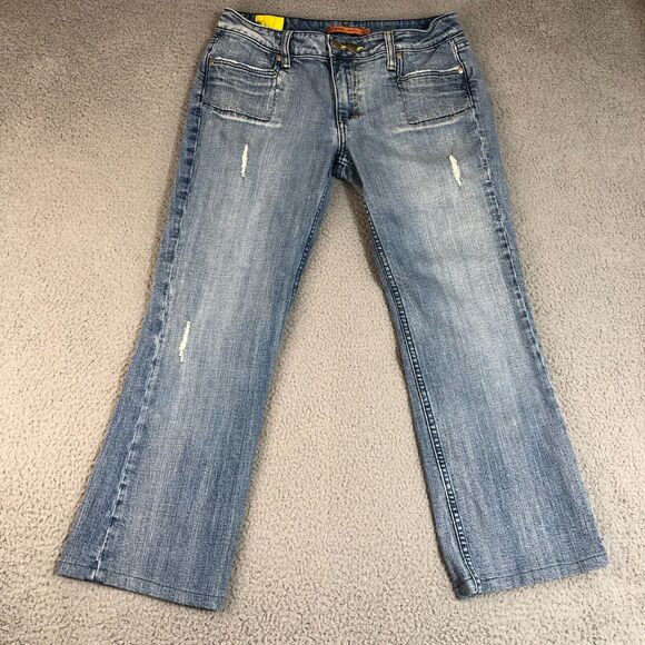 Vigoss Jeans Womens 11/12 Blue Denim Distressed Mid Rise Straight Preppy Pockets - Picture 1 of 11